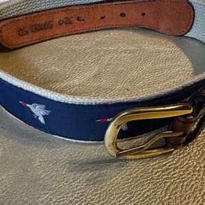 Preppy Navy and Tan Men's Belt with embroidered water foul in flight